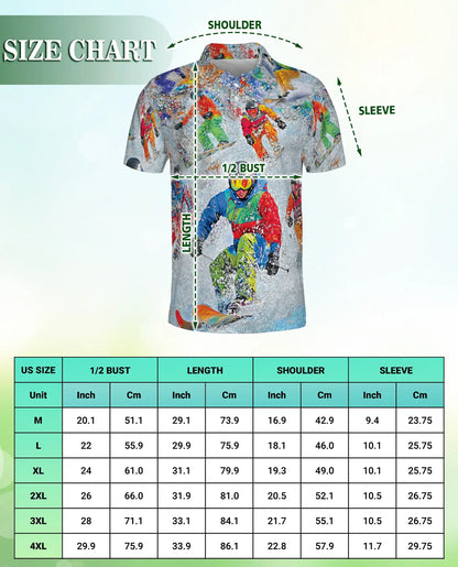 Snowboard Extreme Sports 3D Polo Shirt for Men, Colorful Winter Action Style | Azhawaiian