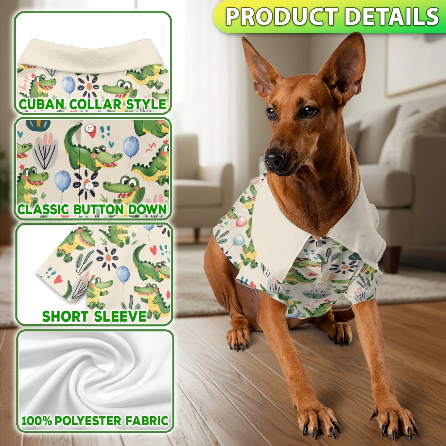Alligator Cartoon Pattern Matching Dog Owner Hawaiian Shirts, Funny Pet Aloha Shirt for Beach Vacation - Azhawaiian