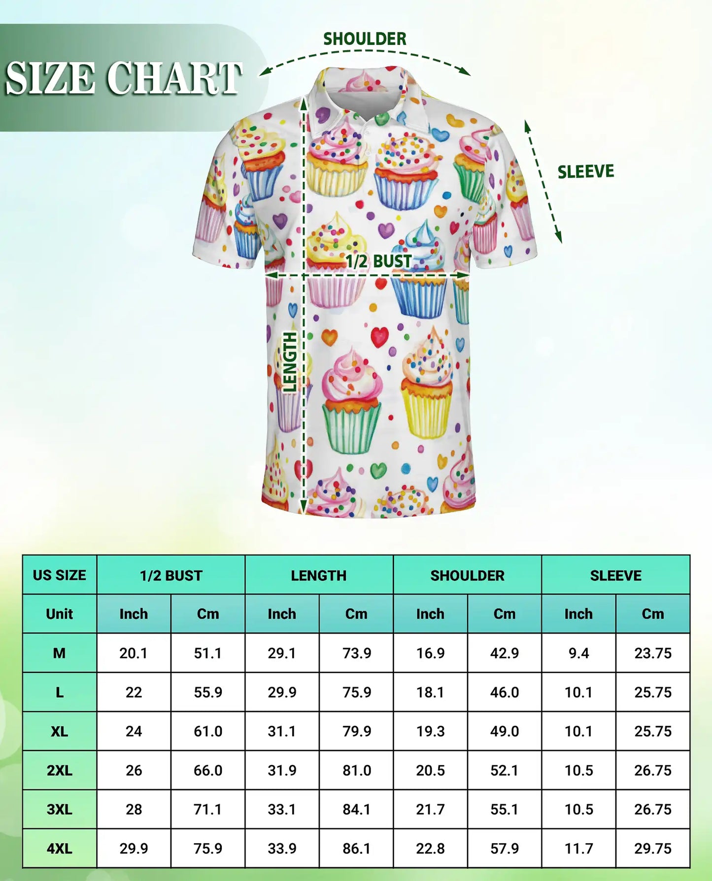 Cupcake 3D Polo Shirt for Men, Sweet Dessert Candy Style | Azhawaiian