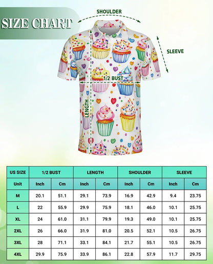 Cupcake 3D Polo Shirt for Men, Sweet Dessert Candy Style | Azhawaiian