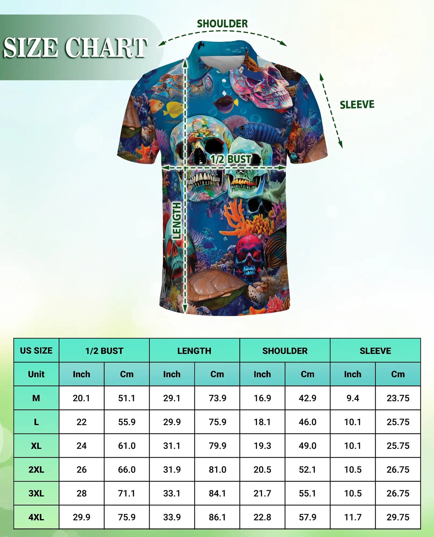 Ocean Skull 3D Polo Shirt for Men, Underwater Gothic Sea Style | Azhawaiian