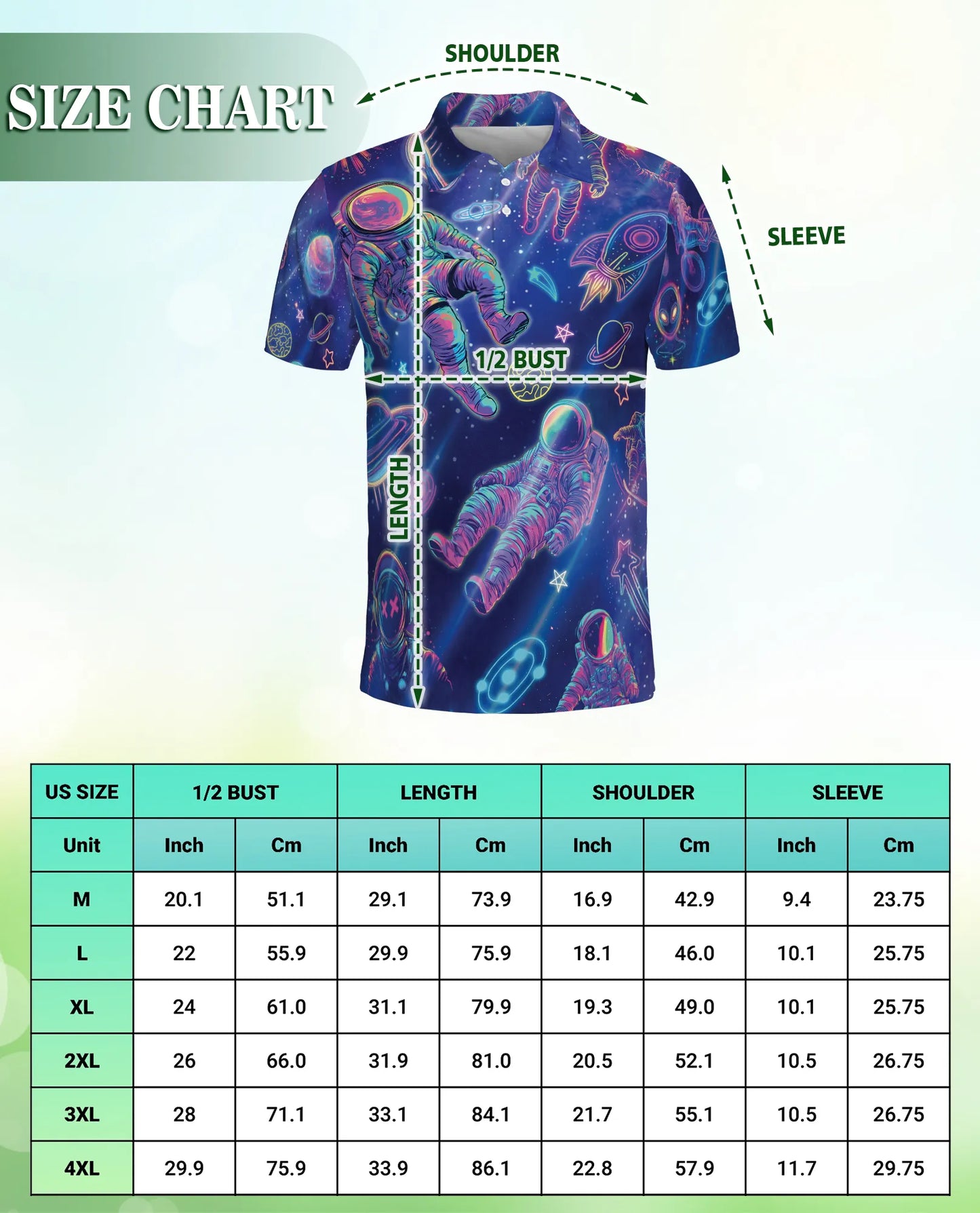 Astronaut Space 3D Polo Shirt for Men, Neon Galaxy Sci-Fi Style | Azhawaiian