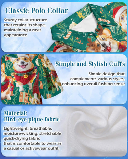 Christmas Corgi Polo Shirt - Festive Holiday Dog Style | Azhawaiian