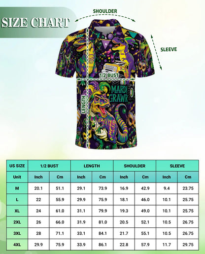 Mardi Grawr Dinosaur Polo Shirt for Men-Funny Mardi Gras T Rex Carnival Party Shirt | Azhawaiian
