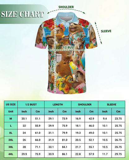 Capybara Tropical 3D Polo Shirt for Men, Funny Summer Animal Style | Azhawaiian