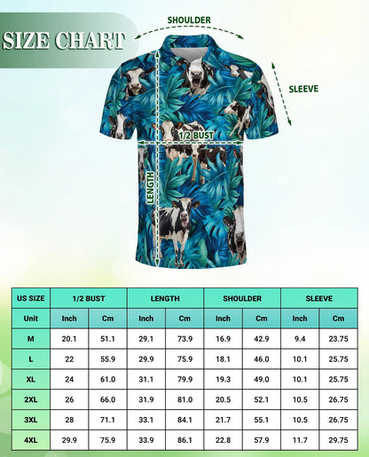 Cow Tropical Leaf 3D Polo Shirt for Men, Farm Animal Hawaiian Style | Azhawaiian