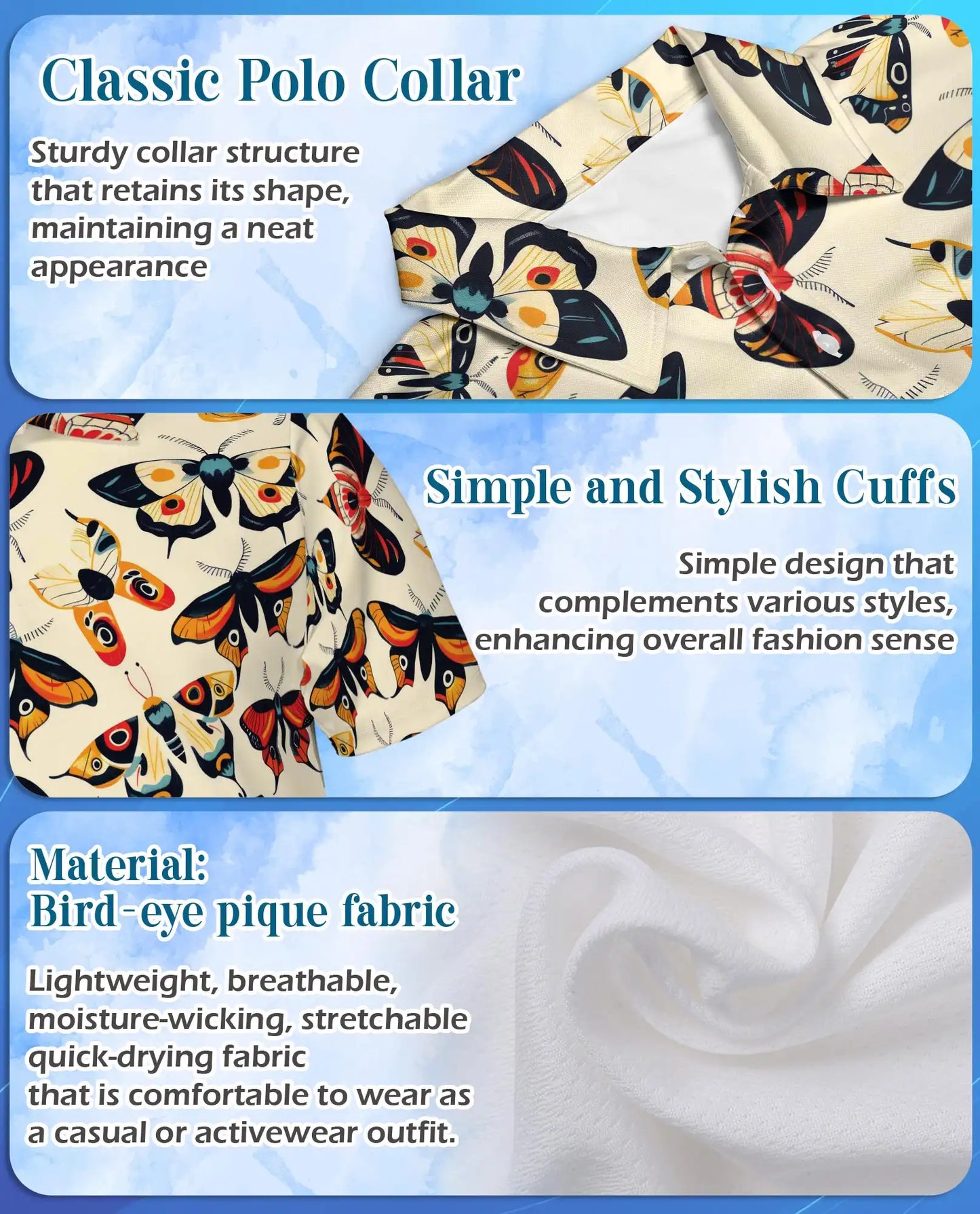 Vintage Moth Polo Shirt - Retro Butterfly Insect Style | Azhawaiian