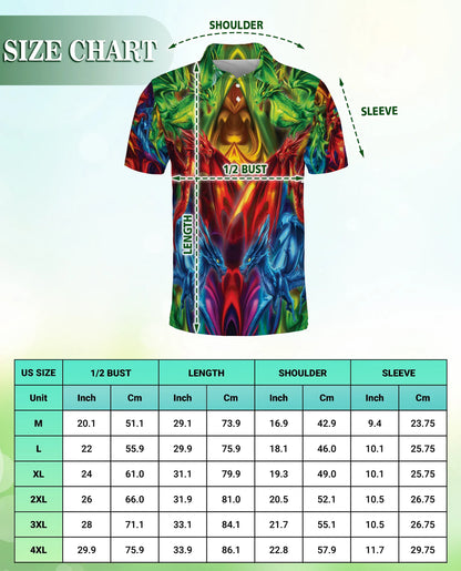 Colorful Dragon 3D Polo Shirt for Men, Fantasy Fire Art Style | Azhawaiian