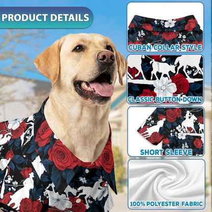 Flower Horse Roping Matching Dog Owner Hawaiian Shirts, Funny Pet Aloha Shirt for Beach Vacation - Azhawaiian