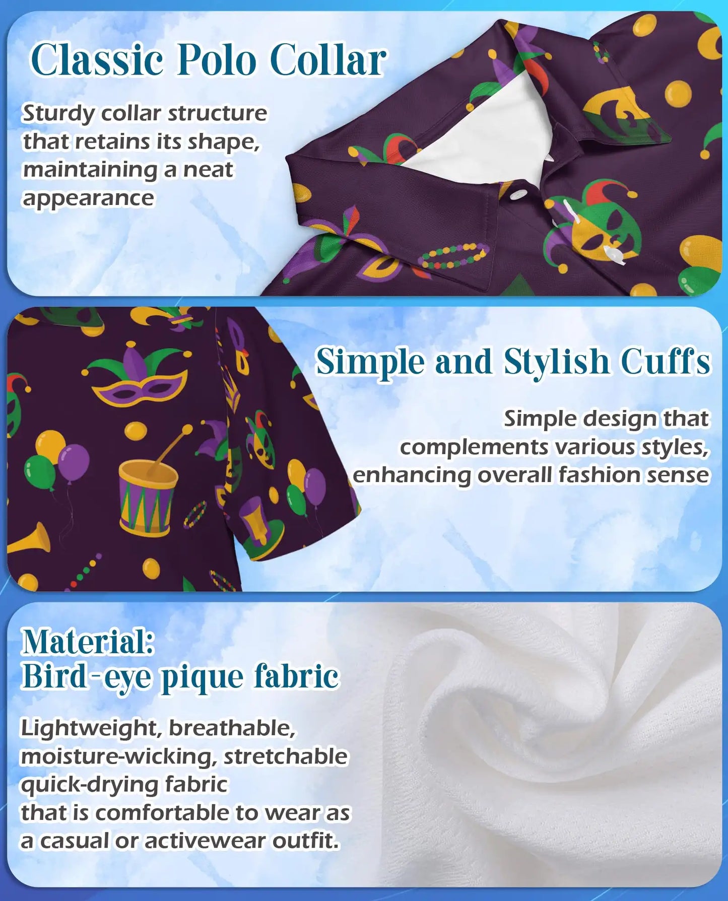 Mardi Gras Carnival Polo Shirt-Purple Masquerade Party Design | Azhawaiian