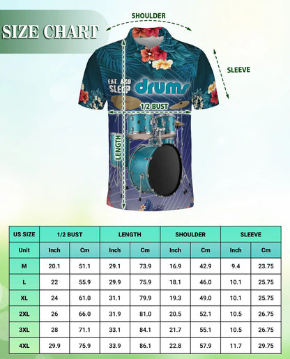 Drummer Polo Shirt, Tropical Drum Set Print | Azhawaiian