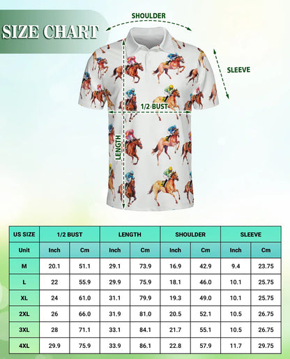 Minimal Horse Racing 3D Polo Shirt for Men, Classic Jockey Derby Style | Azhawaiian