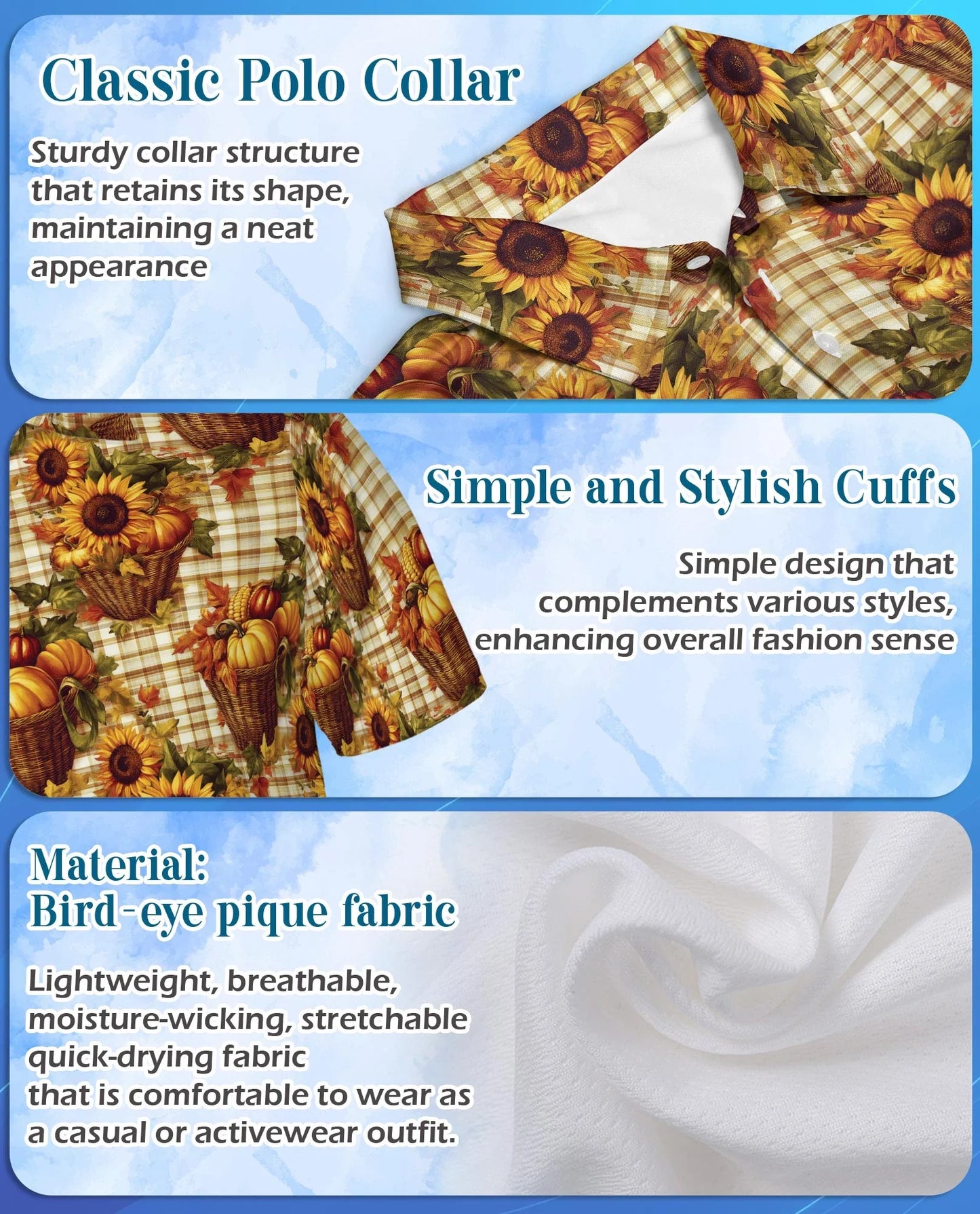 Autumn Harvest Gingham Pattern Polo Shirt for Men, Rustic Fall Style | Azhawaiian