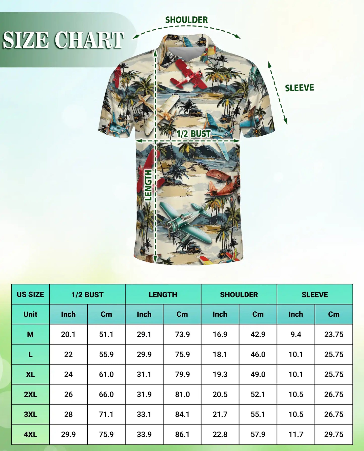 Vintage Airplane Retro 3D Polo Shirt for Men, Tropical Beach Island Style | Azhawaiian