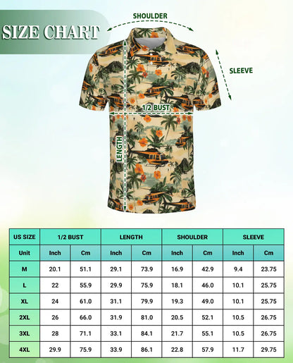 Tropical Helicopter Polo Shirt for Men- Print Palm Tree Volcano| Azhawaiian