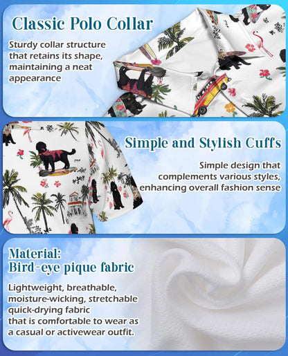 Black Poodle Tropical Beach Polo Shirt for Men- Print Hawaiian Dog  | Azhawaiian