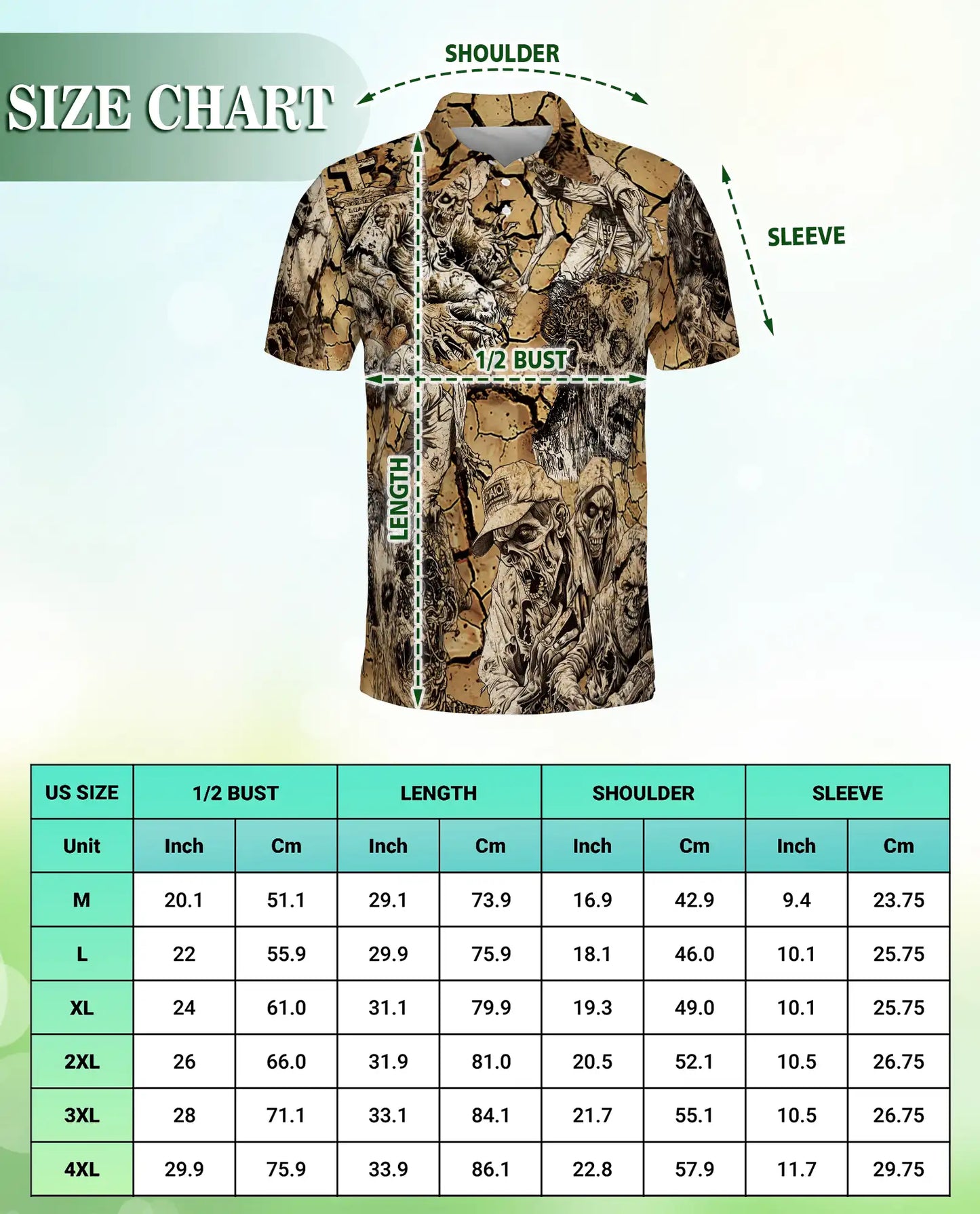 Zombie Apocalypse Polo Shirt for Men, Creepy Horror Skeletons | Azhawaiian