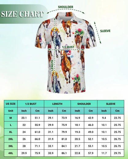 Watercolor Horse Racing 3D Polo Shirt for Men, Jockey Derby Sports Style | Azhawaiian