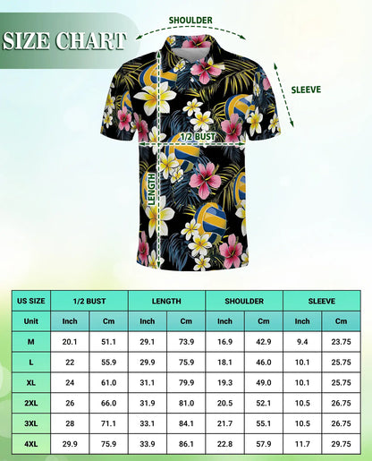 Tropical Volleyball 3D Polo Shirt for Men, Floral Beach Sports Style | Azhawaiian
