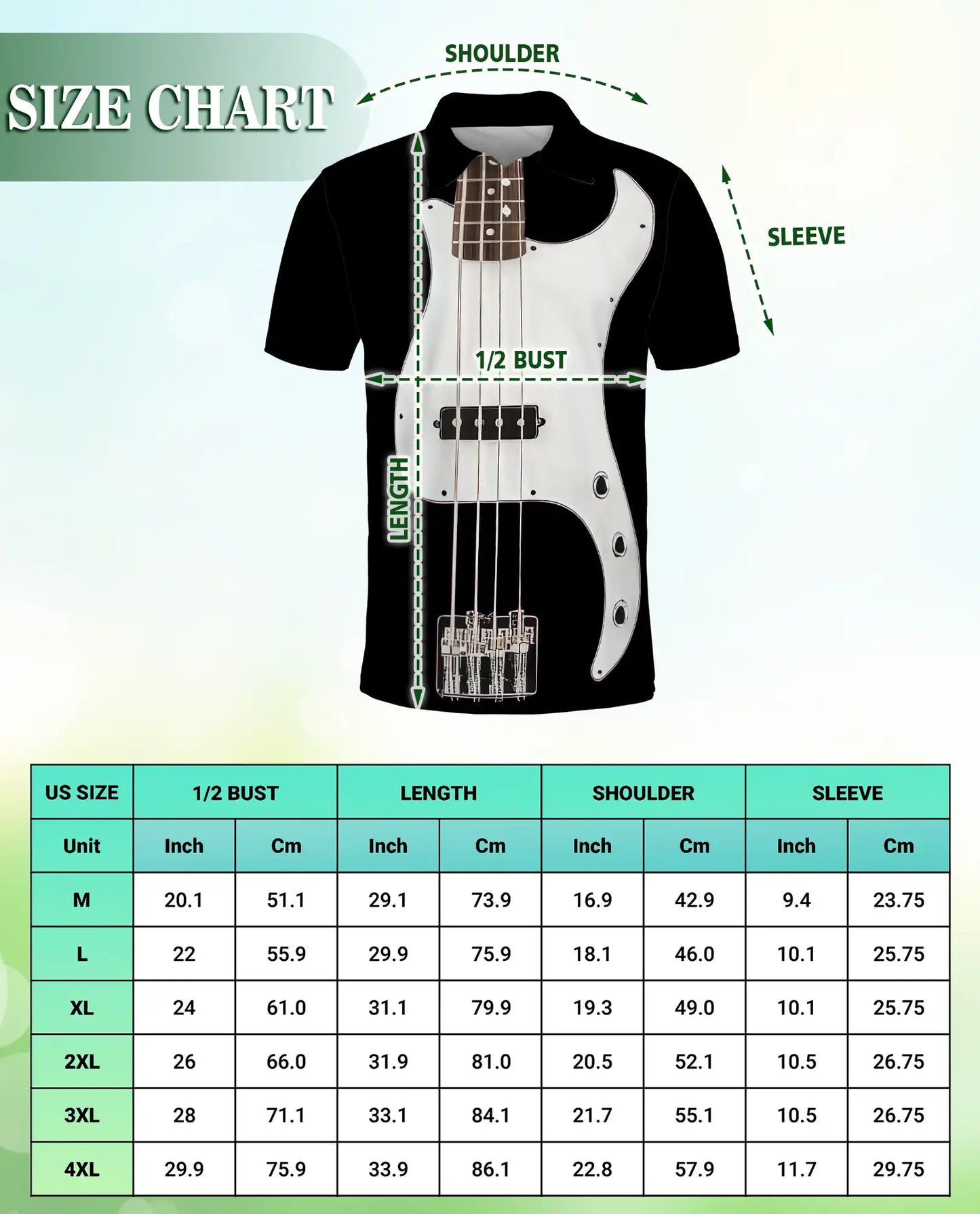 Bass Guitar 3D Polo Shirt for Men, Musician Rock Band Style | Azhawaiian