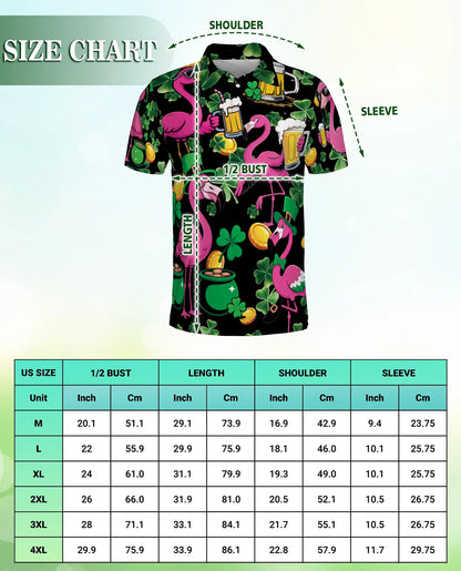 Funny Flamingo St Patrick 3D Polo Shirt for Men, Irish Beer Party Style | Azhawaiian