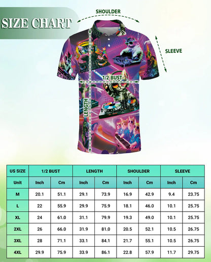DJ Cat Party Polo Shirt-Neon Music Festival Funny Cat DJ Design | Azhawaiian