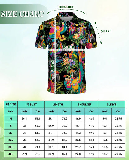 Tropical Party Parrot Polo Shirt Colorful Macaw DJ Hawaiian Design | Azhawaiian