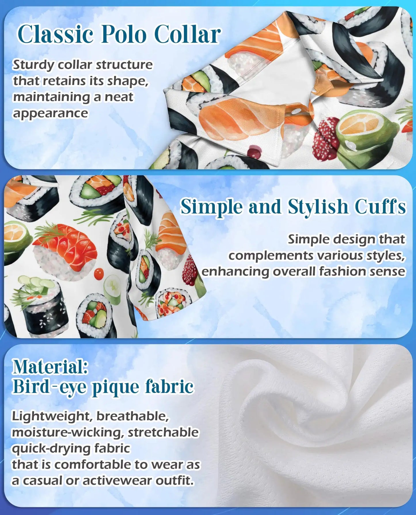 Sushi Roll Polo Shirt for Men, Japanese Food Style | Azhawaiian