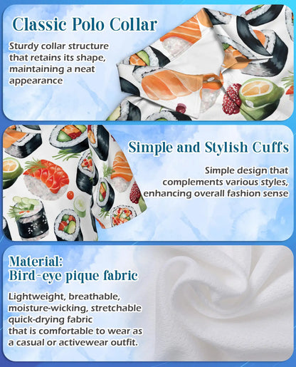 Sushi Roll Polo Shirt for Men, Japanese Food Style | Azhawaiian