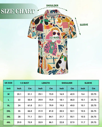 Retro Summer Stylish Dogs Beach Party Polo Shirt for Men | Azhawaiian