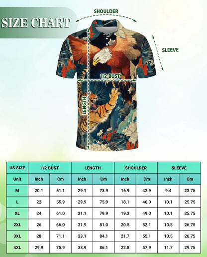 Eagle Tiger 3D Polo Shirt for Men, Fierce Wildlife Predator Style | Azhawaiian