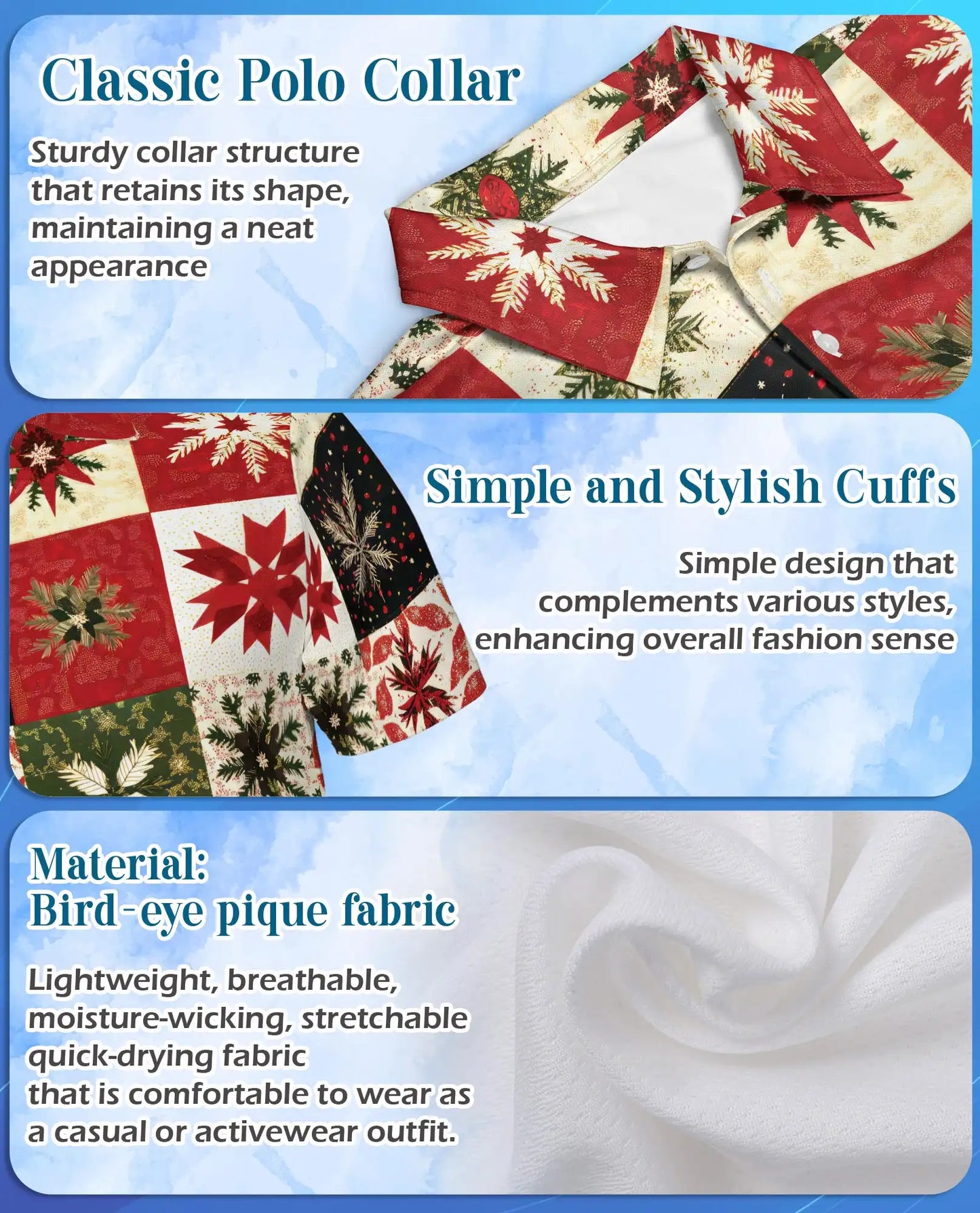 Christmas Quilt Polo Shirt, Festive Snowflake Print | Azhawaiian