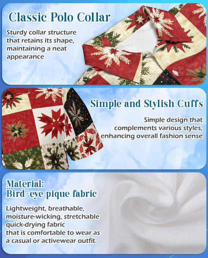 Christmas Quilt Polo Shirt, Festive Snowflake Print | Azhawaiian