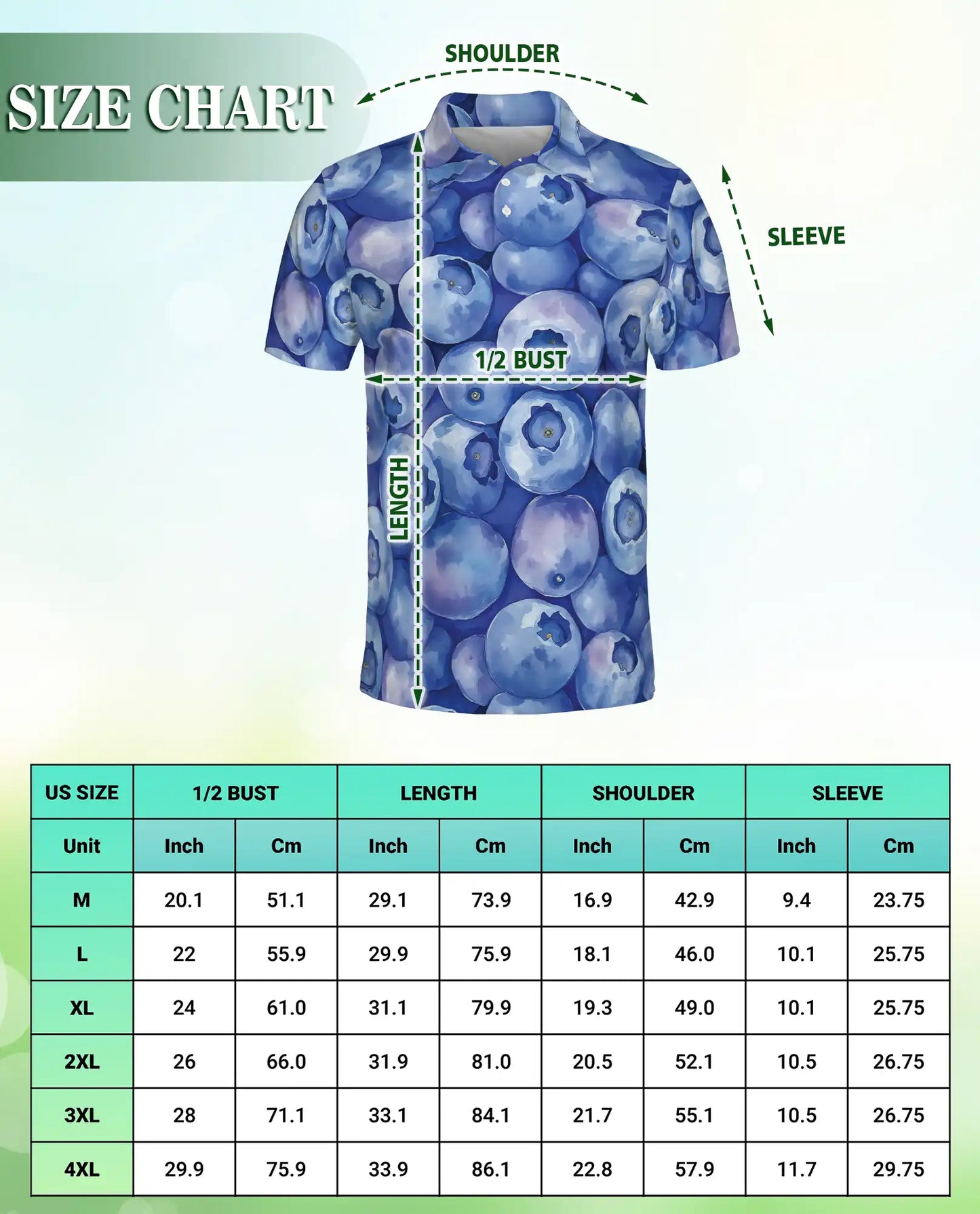 Blueberry Patten Polo Shirt For Men, Summer Fruit Print | Azhawaiian