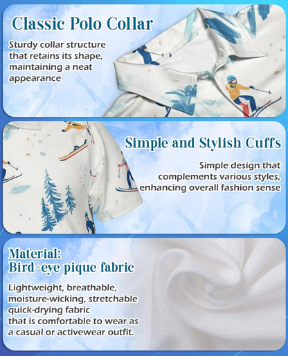 Ski Pattern Polo Shirt for Men, Winter Sports Style | Azhawaiian
