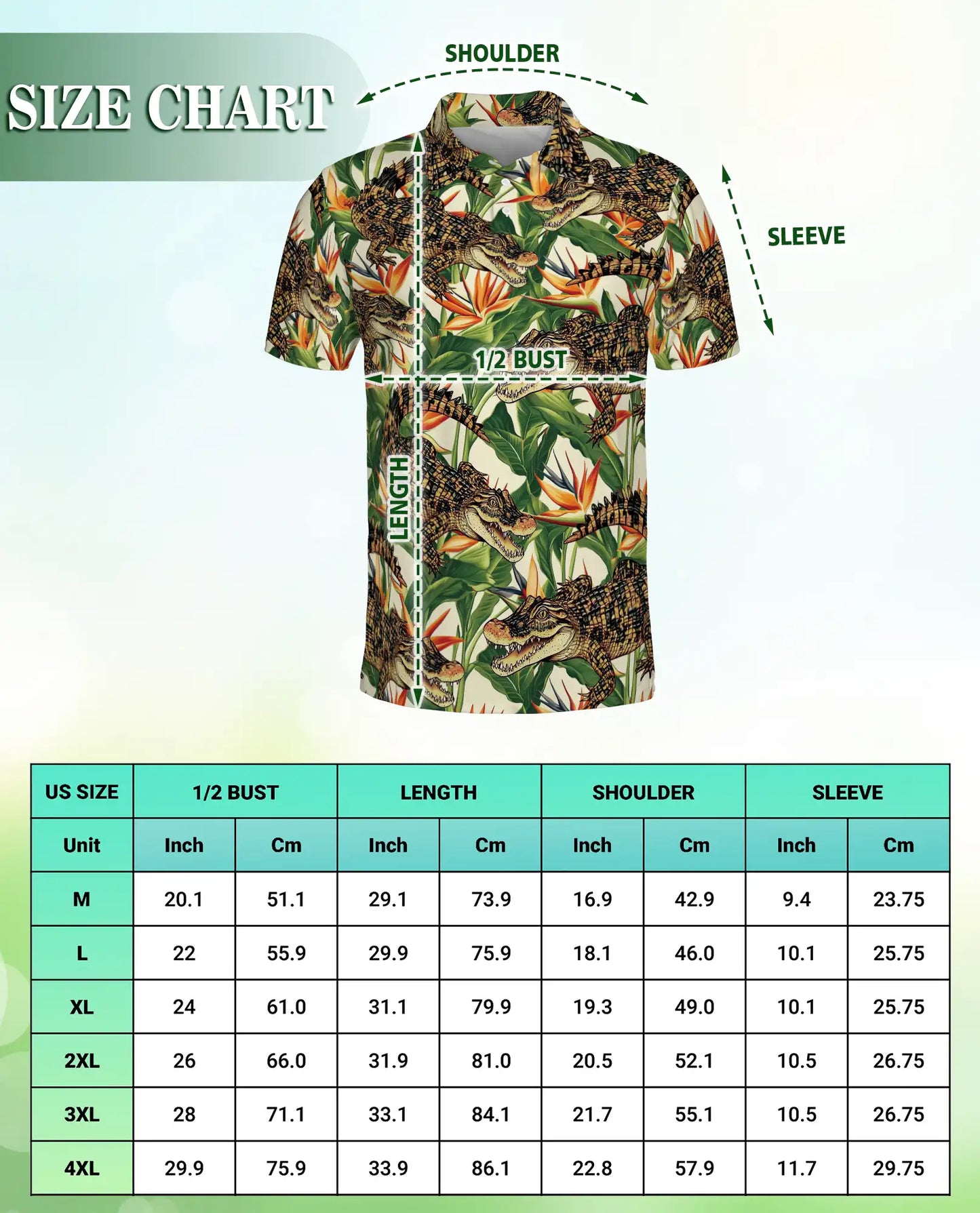 Alligator Hawaiian 3D Polo Shirt for Men, Tropical Crocodile Jungle Style | Azhawaiian
