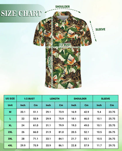 Alligator Hawaiian 3D Polo Shirt for Men, Tropical Crocodile Jungle Style | Azhawaiian
