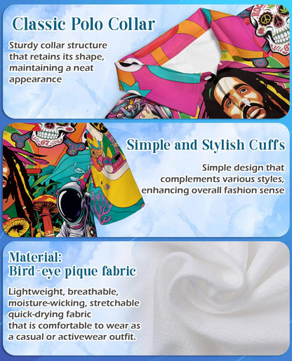 Psychedelic Music Polo Shirt - Retro Hippie Festival Style | Azhawaiian