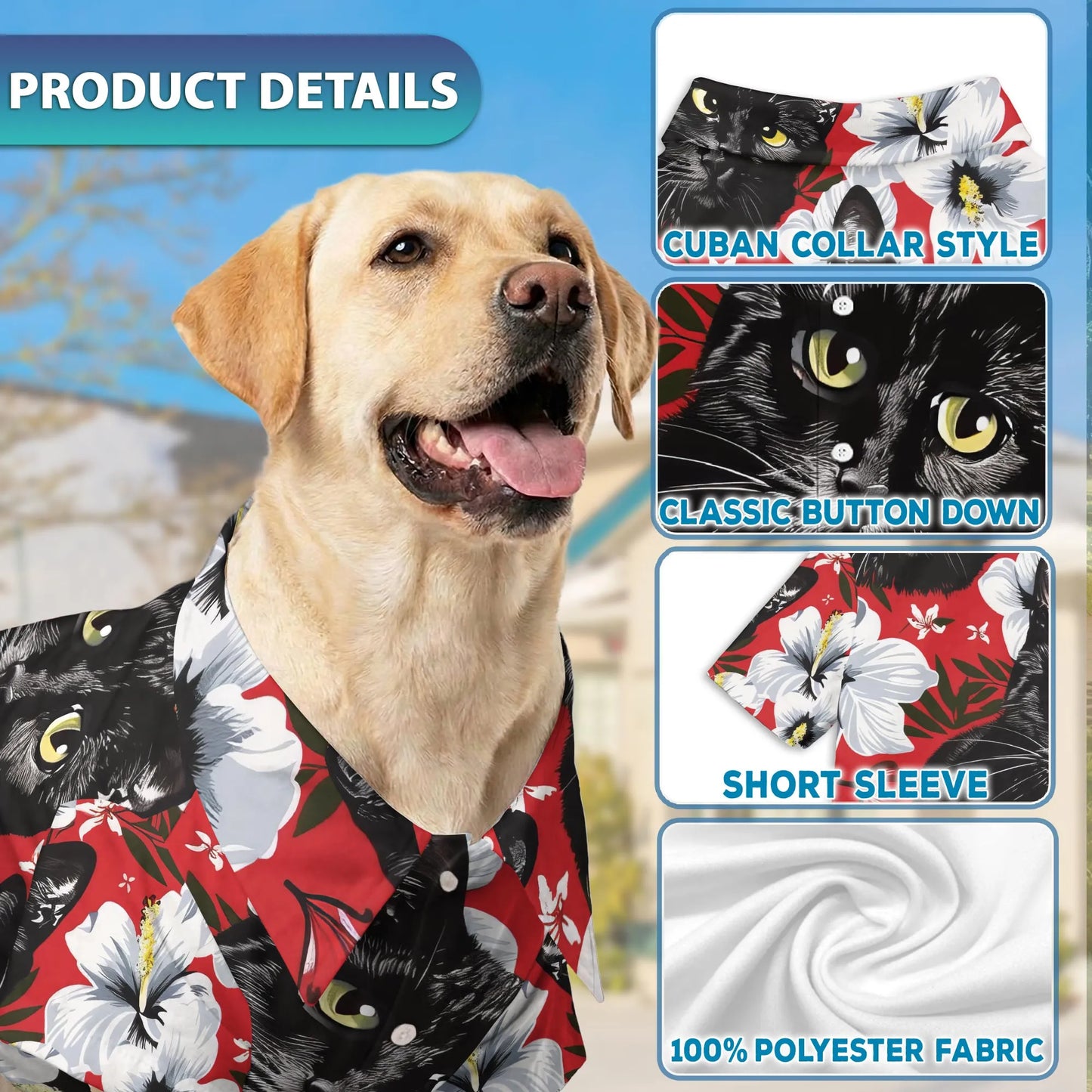 Black Cat Tropical Beach Matching Dog Owner Hawaiian Shirts, Funny Pet Aloha Shirt for Beach Vacation - Azhawaiian