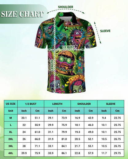 Zombie Skateboard Burger 3D Polo Shirt, Retro Graphic | Azhawaiian