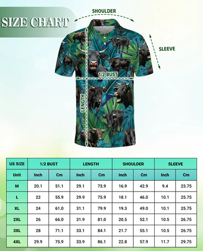 Tropical Black Bull Polo Shirt - Ranch Cattle Island Style | Azhawaiian