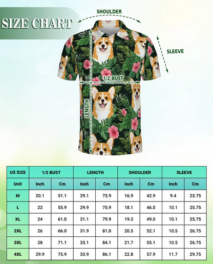 Corgi Tropical 3D Polo Shirt for Men, Cute Dog Floral Style | Azhawaiian