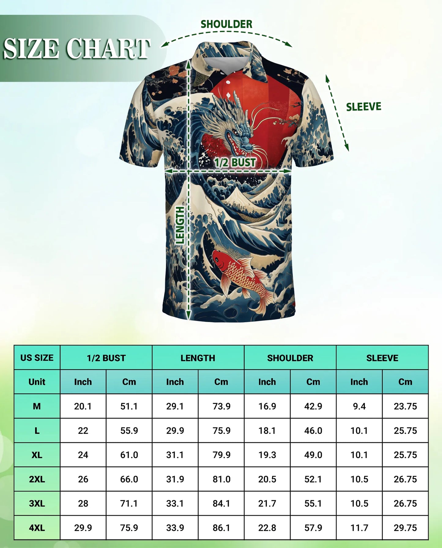 Dragon Wave 3D Polo Shirt for Men, Japanese Koi Ocean Style | Azhawaiian