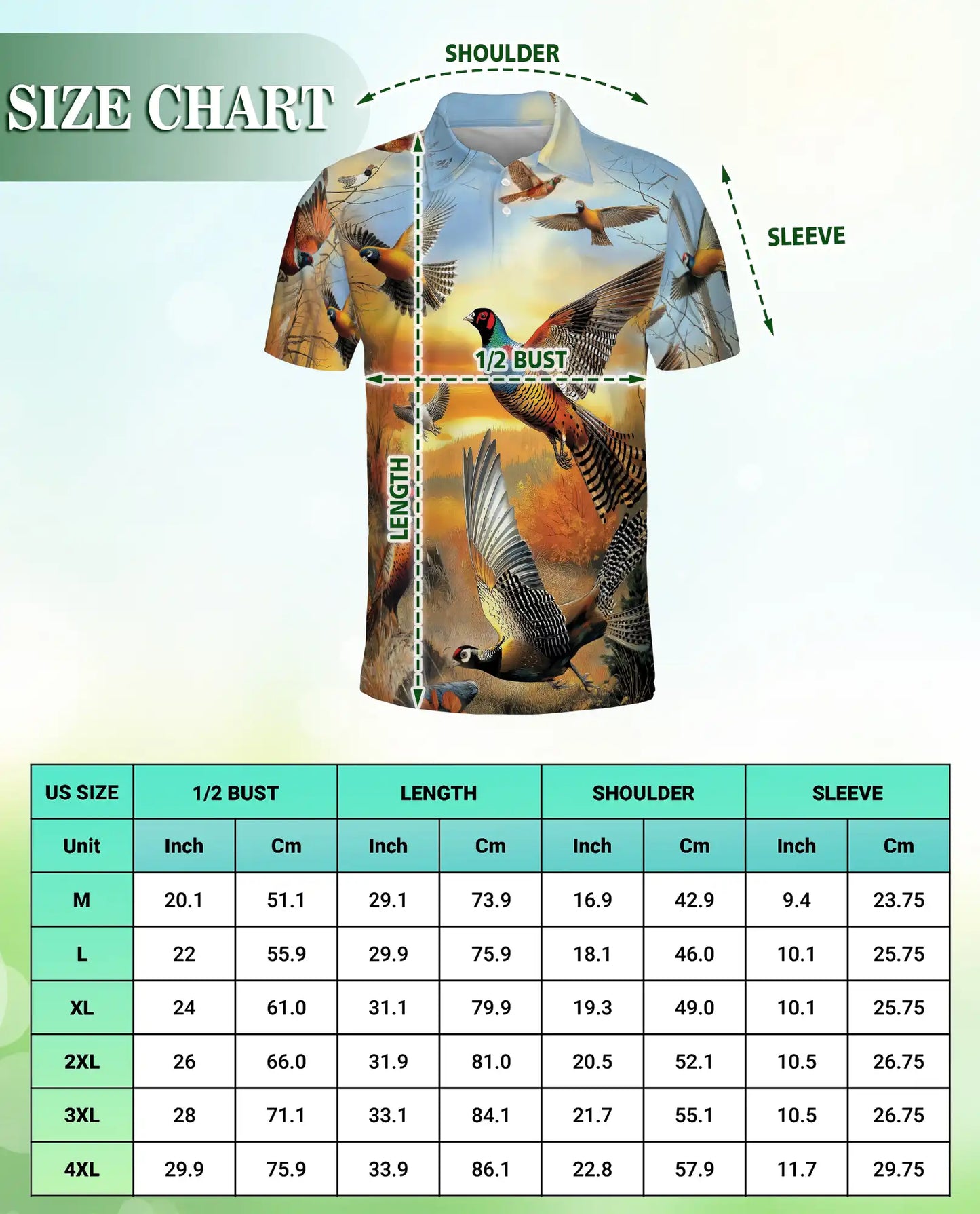 Pheasant Hunting Wildlife 3D Polo Shirt for Men, Rustic Outdoor Nature Style | Azhawaiian