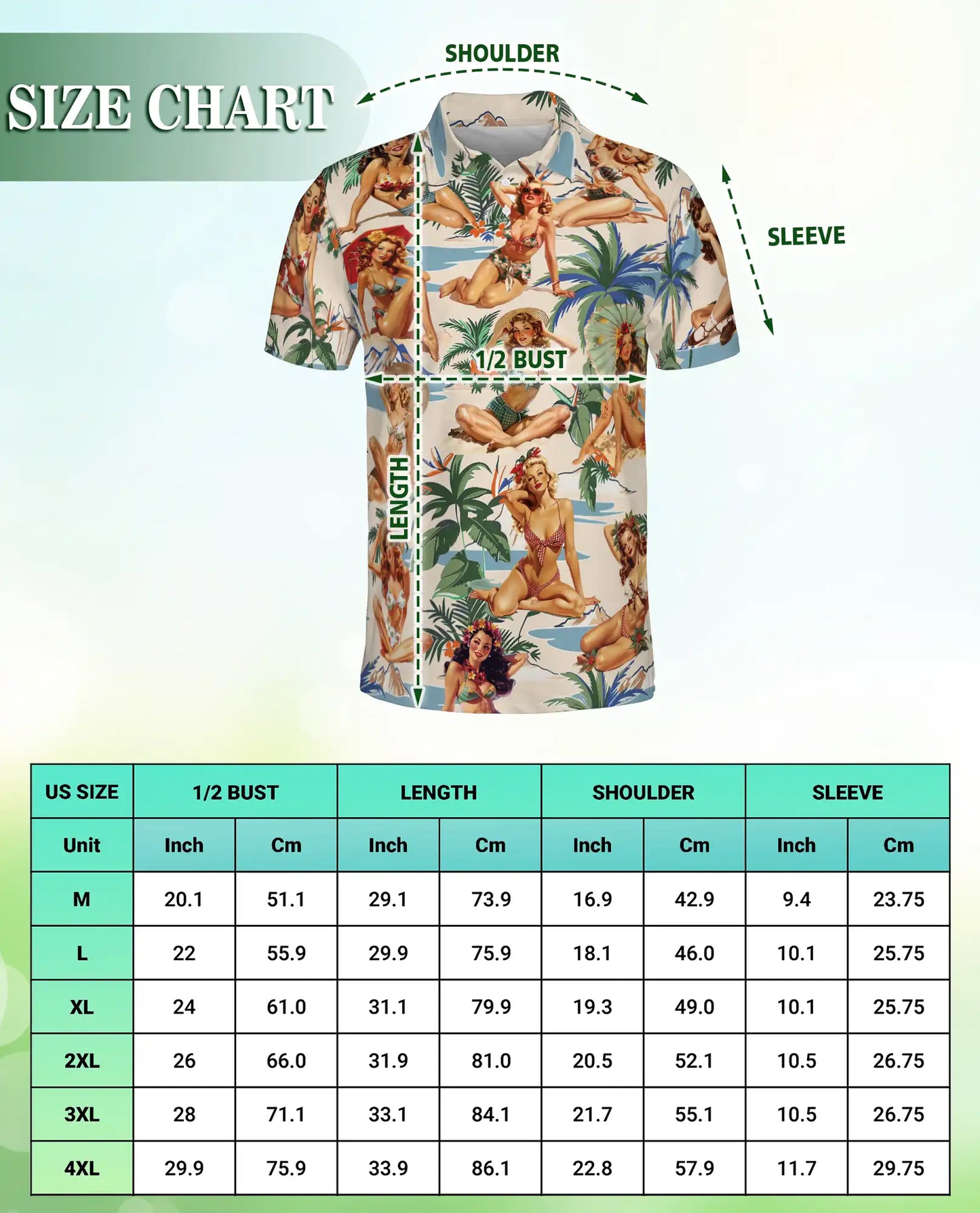 Tropical Pin Up Polo Shirt - Vintage Beach Babe Style | Azhawaiian
