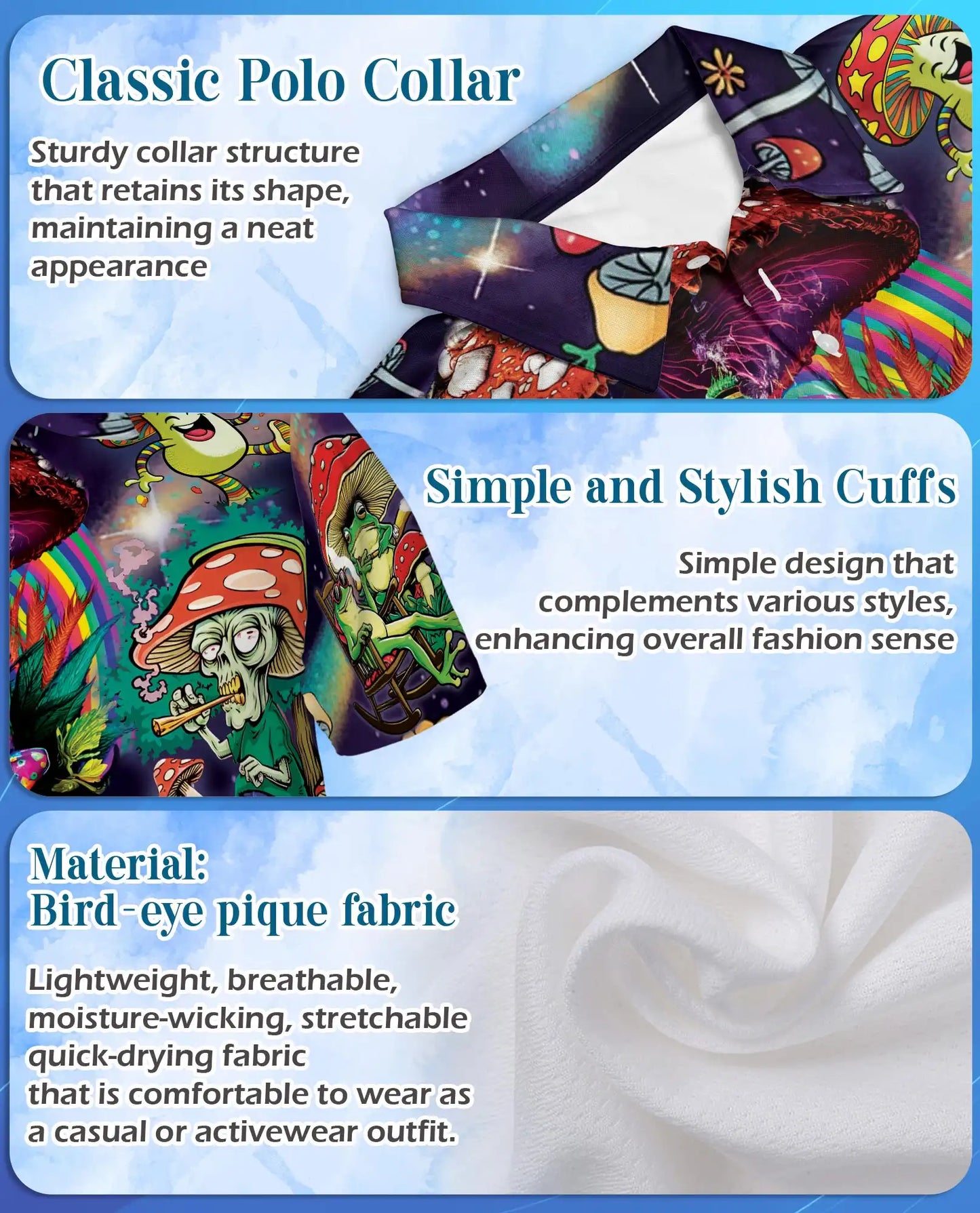Frog Mushroom Polo Shirt for Men, Colorful Trippy Design | Azhawaiian