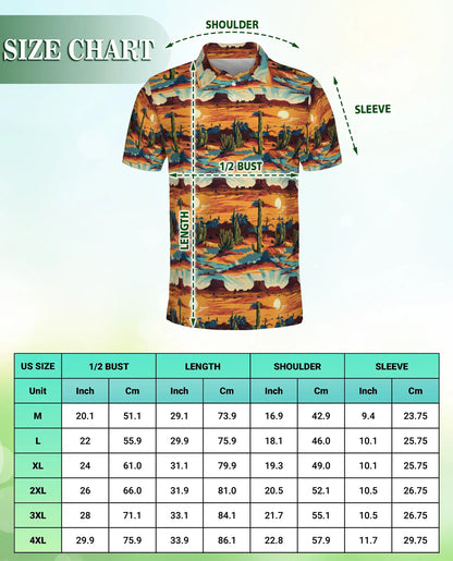 Southwestern Desert Sunset 3D Polo Shirt for Men, Cactus Western Style | Azhawaiian