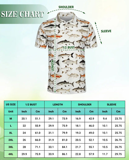 Freshwater Fish Species Polo Shirt for Men- Angler Fish Pattern | Azhawaiian