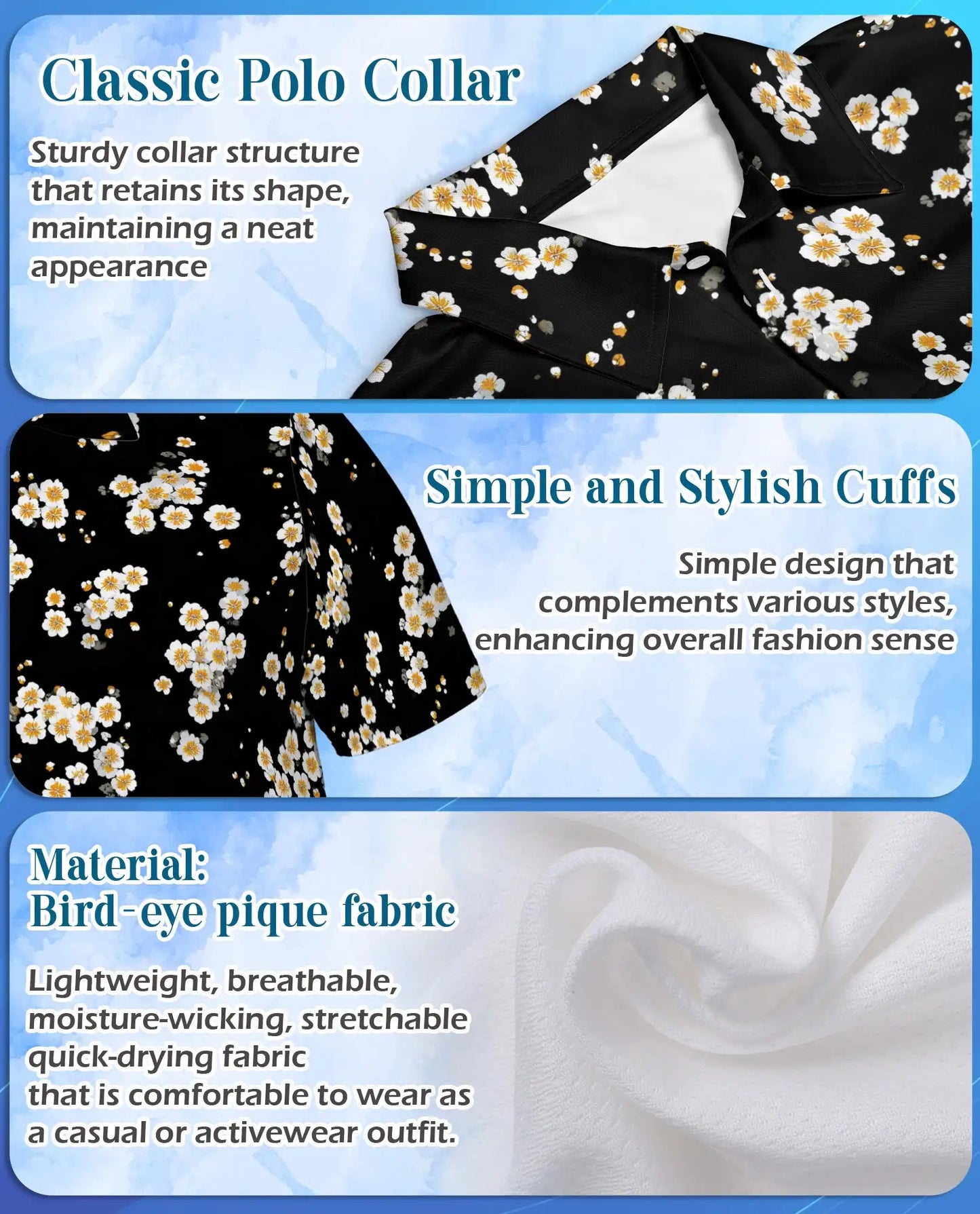 Daisy Flower Polo Shirt for Men, Minimal Floral Style | Azhawaiian