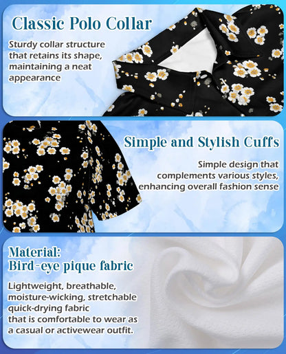 Daisy Flower Polo Shirt for Men, Minimal Floral Style | Azhawaiian